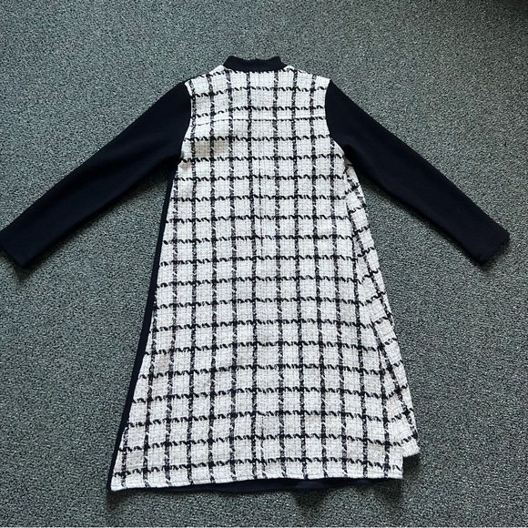 White Gold Tweed & Black Colorblock Mockneck Thick Modest Formal Pencil Dress S - Picture 12 of 16